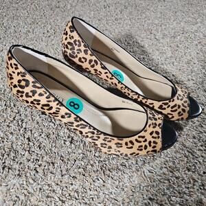 Ellen Tracy Vanna 8M Leopard Print Heels Real Cow Hair